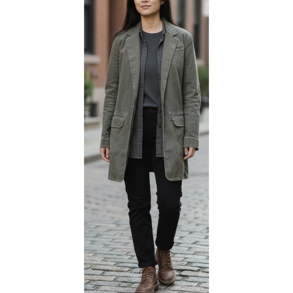 James Perse Olive Green Military Utility Blazer Jacket Soft Casual Trench Coat S